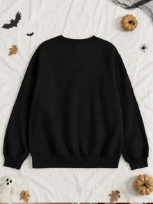 INAWLY 女款時尚百搭刺繡圓領長袖運動衫，適合日常穿著 - 黑色 - 查看 2
