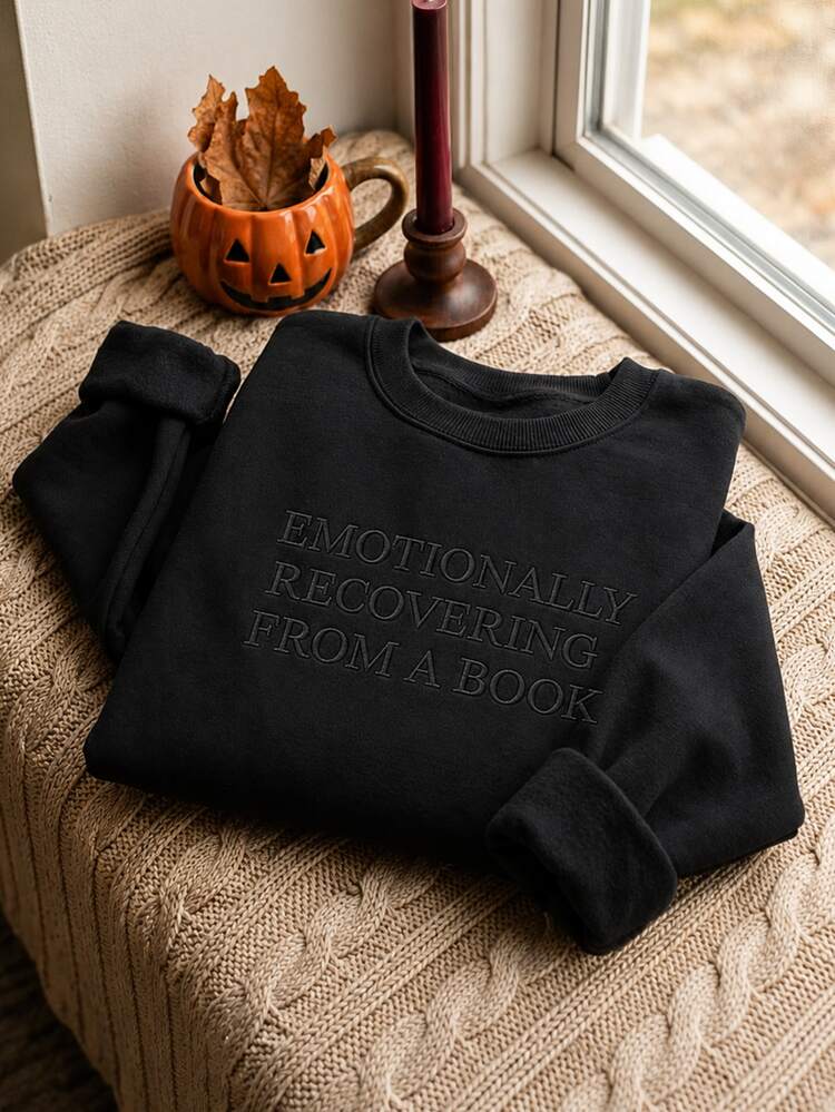INAWLY Women's Fashion Versatile Embroidered Round Neck Long Sleeve Sweatshirt For Daily Wear - Black - View 3