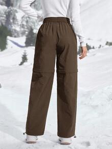 Exploreva Exploreva Women's Letter Print Drawstring Waist Detachable Hiking Pants - Mocha Brown - View 9