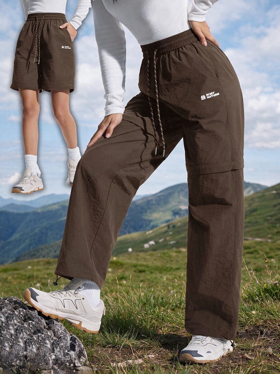 Exploreva Exploreva Women's Letter Print Drawstring Waist Detachable Hiking Pants