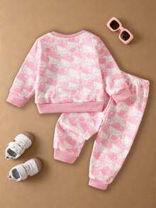 HELLO KITTY AND FRIENDS | SHEIN 1套女嬰甜美粉色全圖案圓領抓絨運動衫與慢跑褲，秋冬休閒穿著 - 彩色 - 查看 2