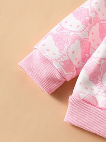 HELLO KITTY AND FRIENDS | SHEIN 1套女嬰甜美粉色全圖案圓領抓絨運動衫與慢跑褲，秋冬休閒穿著 - 彩色 - 查看 5