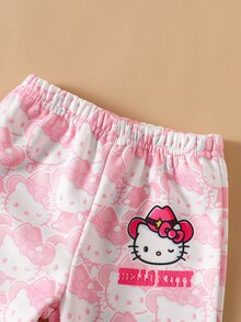 HELLO KITTY AND FRIENDS | SHEIN 1套女嬰甜美粉色全圖案圓領抓絨運動衫與慢跑褲，秋冬休閒穿著 - 彩色 - 查看 7