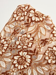 Bohemela Women's Floral Mesh Long Sleeve Top With Stand Collar - Khaki - View 8