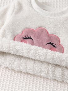 SHEIN Newborn Baby Girl Cartoon Cloud Embroidered Sweatshirt And Pants Set - Pink - View 8