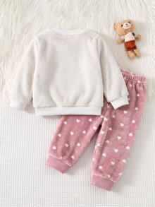 SHEIN Newborn Baby Girl Cartoon Cloud Embroidered Sweatshirt And Pants Set - Pink - View 2