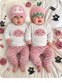 SHEIN Newborn Baby Girl Cartoon Cloud Embroidered Sweatshirt And Pants Set - Pink - View 9