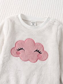 SHEIN Newborn Baby Girl Cartoon Cloud Embroidered Sweatshirt And Pants Set - Pink - View 4