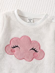 SHEIN Newborn Baby Girl Cartoon Cloud Embroidered Sweatshirt And Pants Set - Pink - View 5