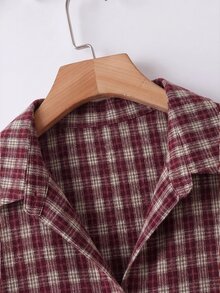 SHEIN CURVE+ Women's Plus Size Autumn Plaid Casual Shirt Fall - Red - View 5