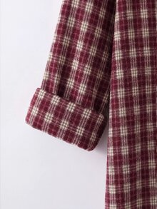 SHEIN CURVE+ Women's Plus Size Autumn Plaid Casual Shirt Fall - Red - View 4