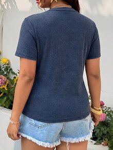 GalTyme 大码休闲纯色短袖T恤，夏季 - 藏蓝色 - 查看 2