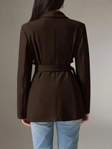 Heiryn Women Solid Color Lapel Long Sleeve Side Knot Blazer Back To School In Fall/Winter - Chocolate Brown - View 2