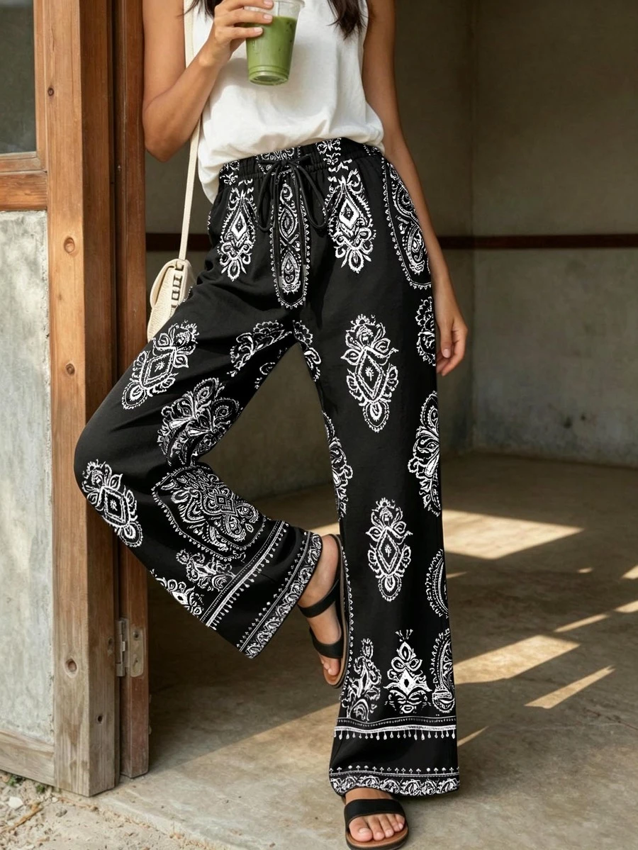Rovax Vacation Casual All-Over Print Straight Leg Pants - Multicolor - View 1