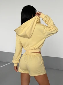 StreetHx Women's Autumn/Winter Y2K 2000s Casual Printed Design Metal Stud Streetwear 2 Pieces Set Everyday Lounge Gym Blue And Yellow Butter Yellow - Yellow - View 2