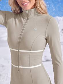In My Nature Women's Zipper Front Long Sleeve Ski Jumpsuit - Khaki - View 2