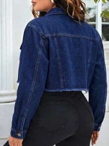Slaydiva Plus Size Women's Single-Breasted Frayed Edge Casual Normal Simple Versatile Daily Denim Jacket Dates Vacation Navy Blue Autumn - Black - View 2