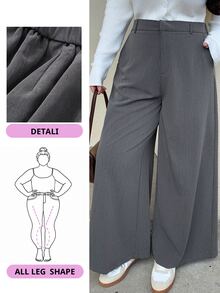 Dazy Plus Plus Size Wide-Leg Solid-Color Elegant Versatile Business Casual Trousers, All Season Fall - Grey - View 8