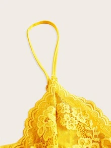 SHEIN ICON Contrast Lace Ruched Cami Top - Yellow - View 4