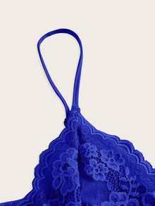 SHEIN ICON Lace Panel Ruffle Trim Spaghetti Strap Camisole Top - Royal Blue - View 4