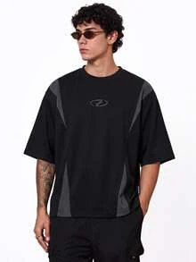 NORVETH Men's Contrast Color Round Neck Casual Short Sleeve T-Shirt - Dark Grey - View 1