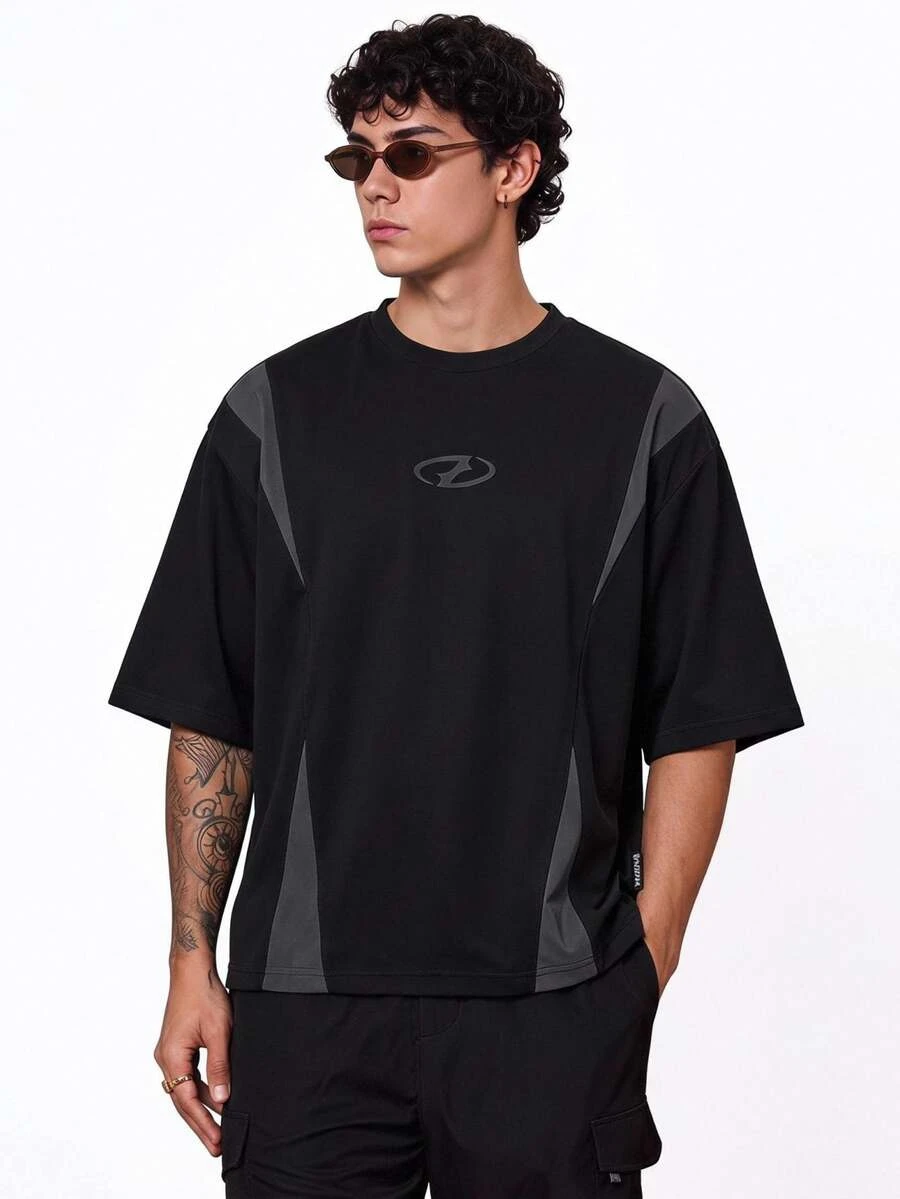 NORVETH Men's Contrast Color Round Neck Casual Short Sleeve T-Shirt - Dark Grey - View 1