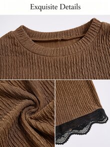 SOLERSUN Sexy Elegant Casual Women's Autumn/Winter Long Sleeve Lace Patchwork Slim Fit Set - Brown - View 9