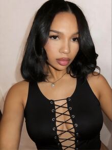 SHEIN BamGlam 女款黑色夏季繃帶夜店上衣，聚攏胸部綁帶緊身背心，哥德風性感龐克搖滾無袖露空短版上衣，萬聖節派對 - 黑色 - 查看 6