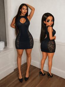BamGleam Women's Sexy Hollow Out Cutout Sleeveless Minimalist Fitted Short Dress - Black - View 3