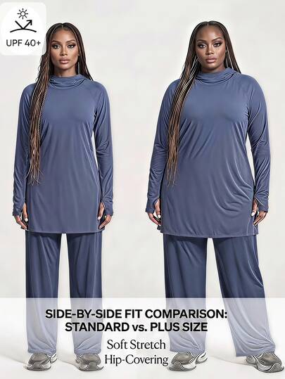 Innovista Innovista Women's Plus Size UPF 40+ 2PCS Mesh Patchwork Hooded Long Sleeve Top & Pants Set Moisture Wicking Outdoor Running Gym Yoga Fall