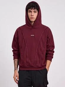 NORVETH Casual Hoodie With Deconstructed Curved Panels, Y2K - Burgundy - View 1