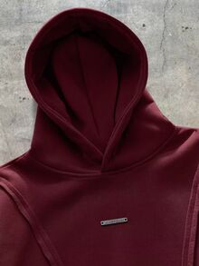 NORVETH Casual Hoodie With Deconstructed Curved Panels, Y2K - Burgundy - View 4