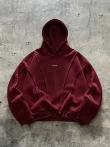 NORVETH Casual Hoodie With Deconstructed Curved Panels, Y2K - Burgundy - View 2