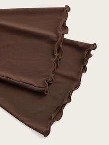 SHEIN ICON Solid Halter Neck Lettuce Trim Trumpet Sleeve Mesh Top - Coffee Brown - View 5