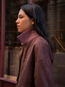 Nöista Brown Pink Suede Casual Chic Minimalist Jacket Relaxed Silhouette Soft And Warm Outerwear Fall Going Out Everyday Travel - Coffee Brown - View 1