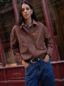 Nöista Brown Pink Suede Casual Chic Minimalist Jacket Relaxed Silhouette Soft And Warm Outerwear Fall Going Out Everyday Travel - Coffee Brown - View 3