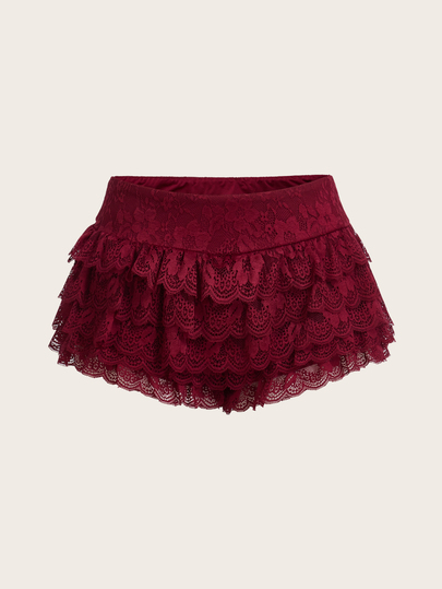 SHEIN ICON Women's Solid Color Lace Trim Simple Casual Shorts, Everyday Leisure