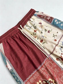 Selamara 女款波希米亞風拼接花卉印花長褲，適合鄉村與海灘度假 - 彩色 - 查看 3