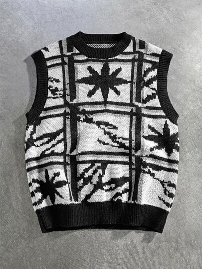 Herren Pullover Weste mit kariertem Grafikmuster