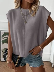 SHEIN Women's Casual Versatile Solid Color Knit Vest - Dusty Purple - View 3