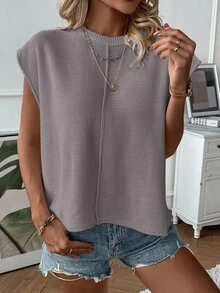 SHEIN Women's Casual Versatile Solid Color Knit Vest - Dusty Purple - View 7