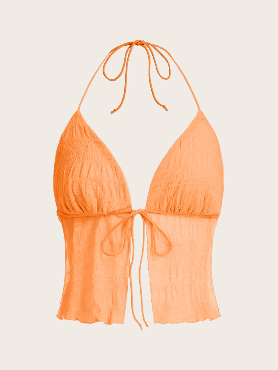 SHEIN ICON Top halter con cordón trasero de malla - Naranja - Ver 1