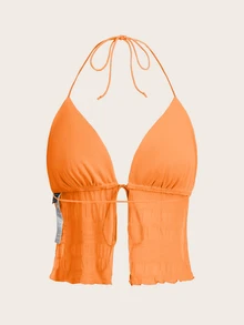SHEIN ICON Top halter con cordón trasero de malla - Naranja - Ver 2