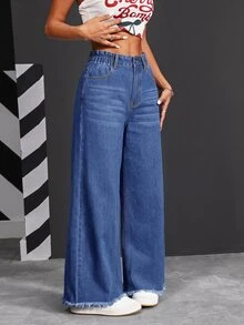 SHEIN PETITE Women's Front Button Pocket Simple Denim Jeans, Casual Everyday Wear ,Petite Women - Dark Wash - View 3