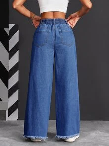SHEIN PETITE Women's Front Button Pocket Simple Denim Jeans, Casual Everyday Wear ,Petite Women - Dark Wash - View 2