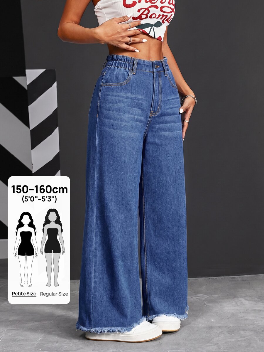 SHEIN PETITE Women's Front Button Pocket Simple Denim Jeans, Casual Everyday Wear ,Petite Women - Dark Wash - View 1