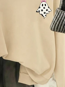 青少年女孩幽靈印花兒童長袖寬鬆休閒秋季運動衫 - 彩色 - 查看 4