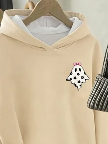 青少年女孩幽靈印花兒童長袖寬鬆休閒秋季運動衫 - 彩色 - 查看 6