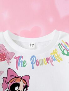 THE POWERPUFF GIRLS X SHEIN 女童卡通印花圓領運動衫 - 白色 - 查看 3