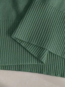 SHEIN 女士简约纯色翻领短袖休闲修身针织上衣，适合春夏穿着 - 墨綠色 - 查看 7